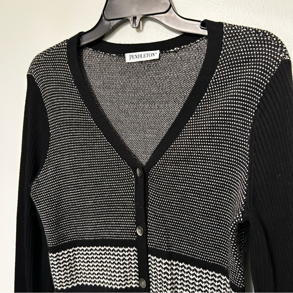 Pendleton Striped Wool Knit Sweater Cardigan Butt… - image 4